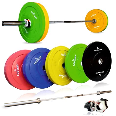 Leeway Olympic Weight Combo 50kg Set | Color Bumper Plates + Otis 7.2ft Olympic Barbell | Rubber ...