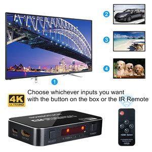 Tobo HDMI Switch 4x1 with Audio Extractor, 4K@60Hz Ultra HD HDMI ...
