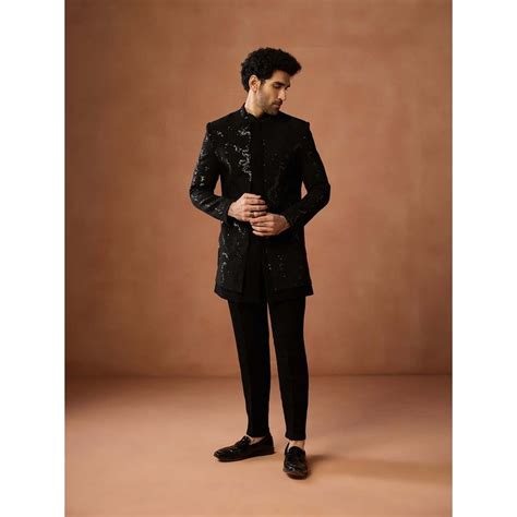 Buy KISAH Men Velvet Short Sherwani Sequinned Achkan With Designer ...
