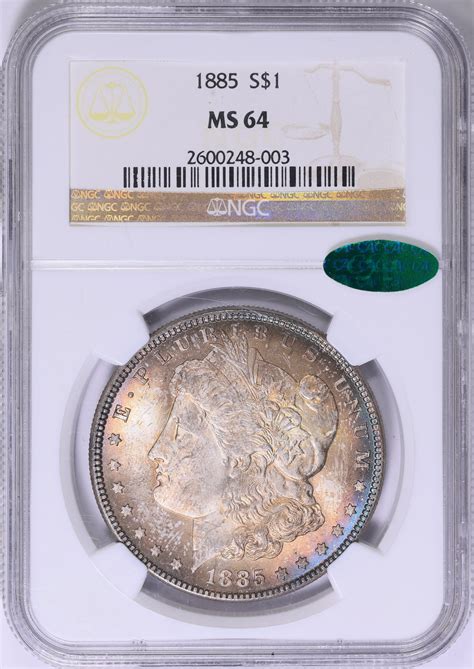 1885 Morgan Silver Dollar NGC MS-64 (CAC Green) (Toned) (Item 1803785 ...
