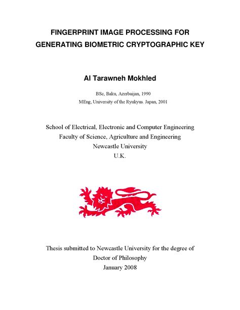 Fingerprint Image Processing for Generating Biometric Cryptographic Key ...
