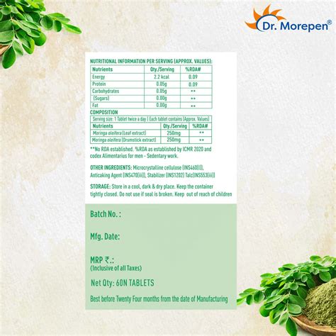 Buy DR. MOREPEN MORINGA TABLETS FOR WEIGHT LOSS IMMUNITY ENERGY LIVER ...