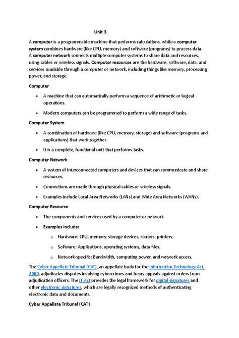 Unit 3: Overview of Computer Systems, Networks, and the IT Act - Studocu