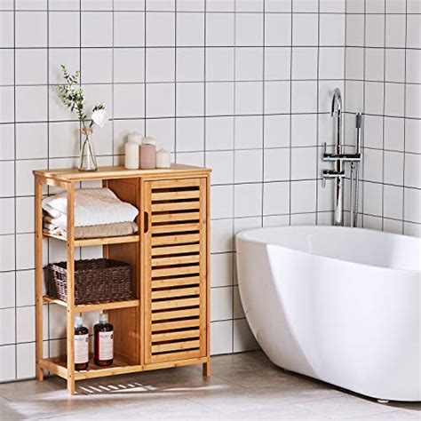 VIAGDO Bathroom Cabinet Bamboo Storage Cabinet with Doors and 3 Side ...