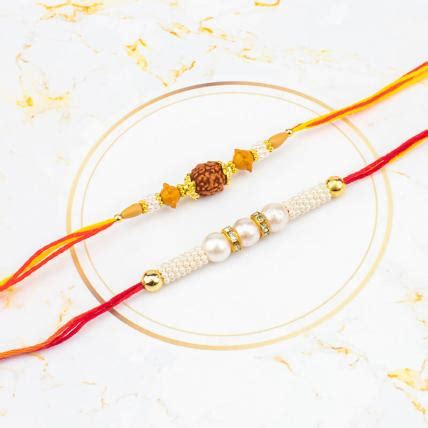 Send Special Pearl Rakhi with Rudraksha Rakhi Set Online in India at ...