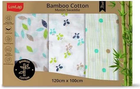 LuvLap 100% Bamboo Cotton Muslin Baby Swaddle Set, Baby Towel, Size ...