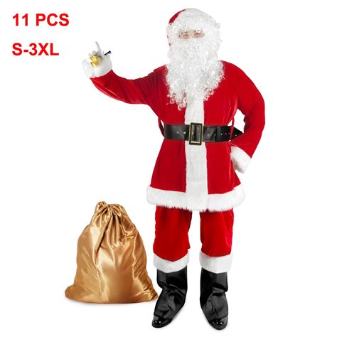 Santa Claus Costume for Men, 11pcs Set Christmas Santa Suit Adults Men ...