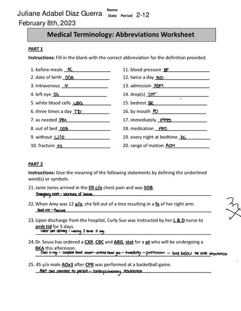 Free medical abbreviations worksheet, Download Free medical abbreviations worksheet png images ...