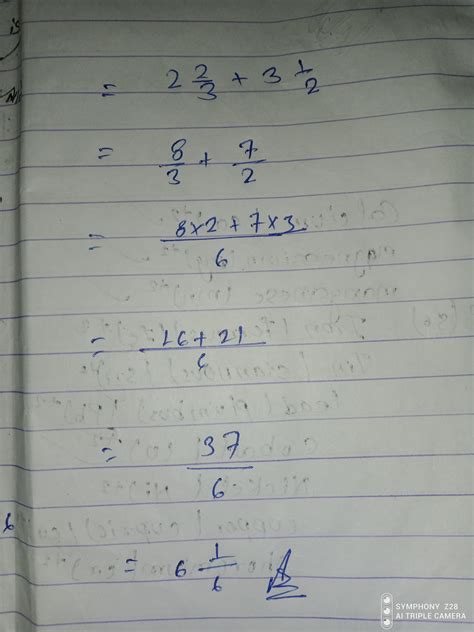 What is answer of this fraction 2 2/3+3 1/2 - Brainly.in