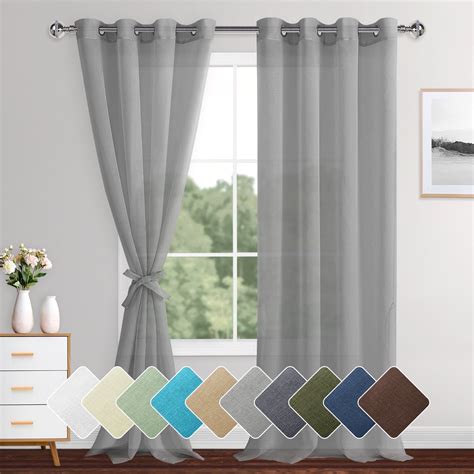 XWZO Gray Sheer Curtains,72 Inch Length 2 Panels Set with Tiebacks ...