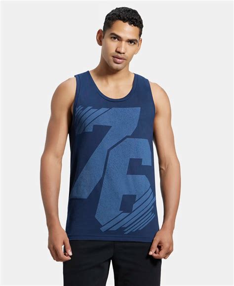 Buy Super Combed Cotton Rich Graphic Printed Tank Top - Navy Print ...