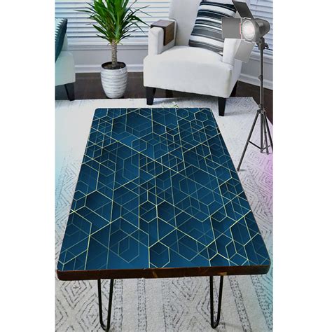 Golden Lines On Blue 3D Self Adhesive Sticker For Table – Myindianthings