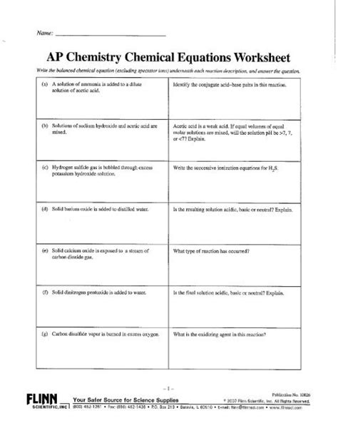 AP Chemistry Chemical Equations Worksheet - Worksheets Library