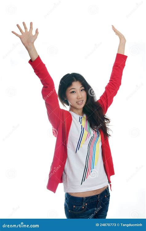 Asian girl raise arms stock image. Image of young, woman - 24870773