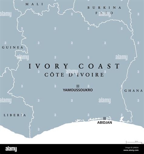 Ivory Coast political map with capital Yamoussoukro and Abidjan ...