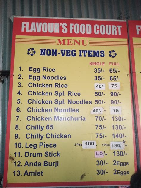 Menu at Flavour's Food Court, Hyderabad, GMF8+J3X