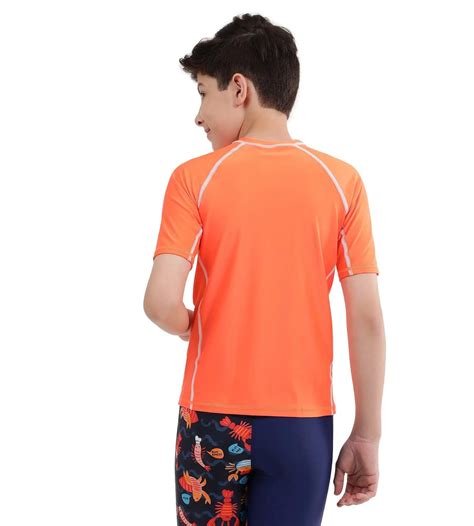 Buy Speedo Short Sleeve SunTop Boost Orange-White SwimActive Online ...