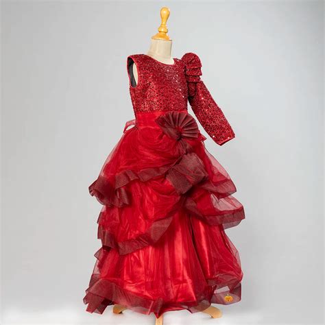 Buy Maroon Sequin One Sleeve Girls Gown – Mumkins