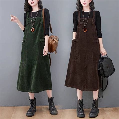 Retro Solid Corduroy Dress Women Loose Corduroy Dress Plus - Etsy