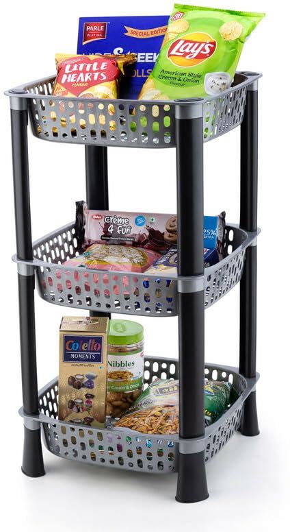 Finner Square 3 Layer Multipurpose Shelf Stand Basket Rack for Kitchen ...