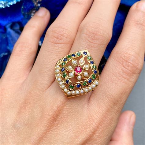 Women's Jadau Ring on Gold Plated Silver | Small Dainty Design LR 074