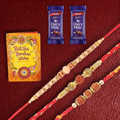 SFU E Com Premium Designer Set of 3 Rakhi with 2 Pieces Cadbury Dairy ...