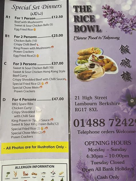 Menu at The Rice Bowl restaurant, Lambourn