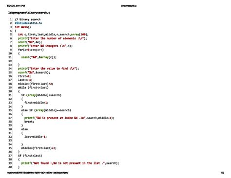 Binary Search - 9:44 PM binarysearch 1 binary search 2 3 int main () 4 ...