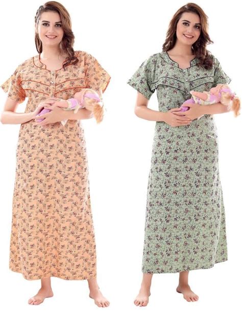 Ankona Feeding Combo of 2 Pieces Each Nighty with Buttons on Neck for ...