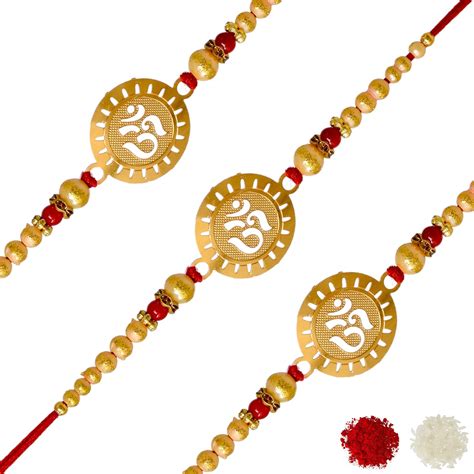 Round OM Design Gold Bracelet Combo of 2 Rakhi - Rakhi for Brother/Kids ...