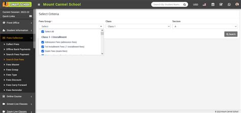 How to search Due Fees? - Smart School : School Management System by QDOCS