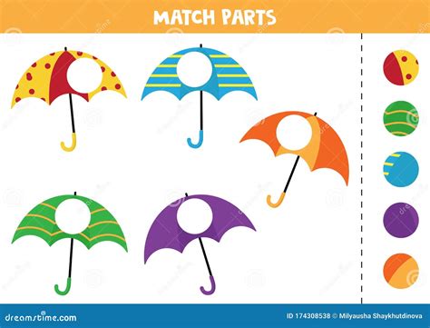Educational Worksheet for Preschool Kids. Match Parts of Umbrellas Stock Vector - Illustration ...
