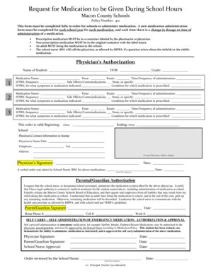 Fillable Online maconnc Request for Medication to be Given During ...