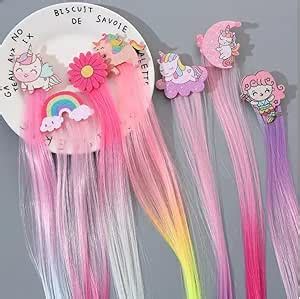 Girls Colorful Braiding 14.2inch Long Hair Extensions for Kids Unicorn ...