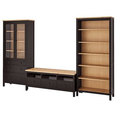 HEMNES TV storage combination, black-brown/light brown clear glass ...