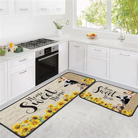 Amazon.com: Sunflower Kitchen Rugs Cow Kitchen Mats for Floor 2 Piece ...