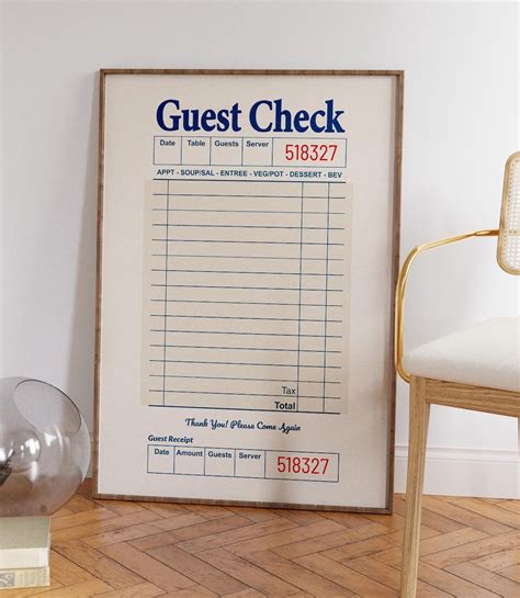 Blank Guest Check Printable Poster With Color Options, Choose Giant ...