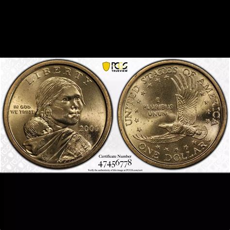 2000 Dollar Sacagawea PCGS MS-65 Wounded Eagle "Wounded Eagle" FS-901 ...