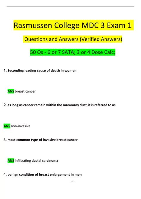 Rasmussen College MDC 3 Exam 1 Questions and Answers 2024 / 2025 | 100% ...