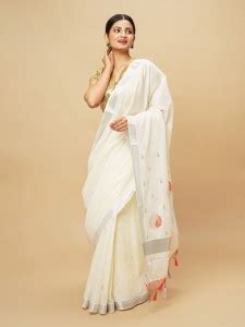 Buy Manvish Drapes Embroidered Kasavu Pure Cotton White Sarees Online ...