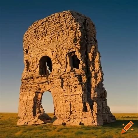 Ancient stone building in the hilly pontic caspian steppe on Craiyon