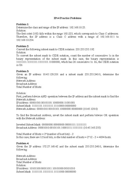 IPv4 Practice Problems - IPv4 Practice Problems Problem 1: Determine ...