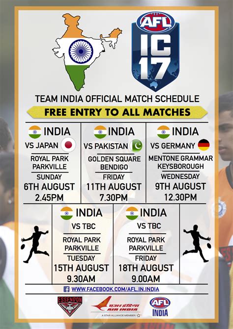 AFL International Cup 2017 - Fixture for India - AFL India (ARFAI)AFL ...
