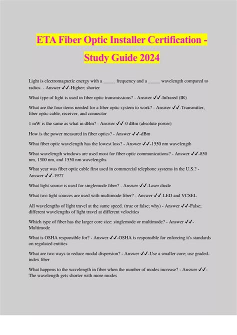 ETA Fiber Optic Installer Certification - Study Guide 2024 - FOA CFOT ...