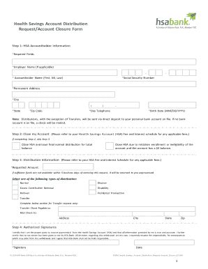 Fillable Online HSA Bank Account Distribution Request/Account Closure ...