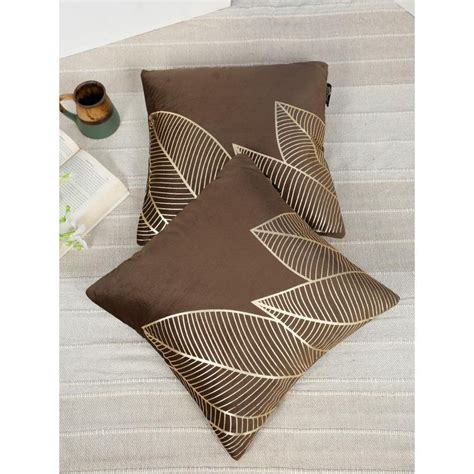 Buy HOSTA HOMES Soft Velvet Golden Foil Nature Printed Cushion Covers ...