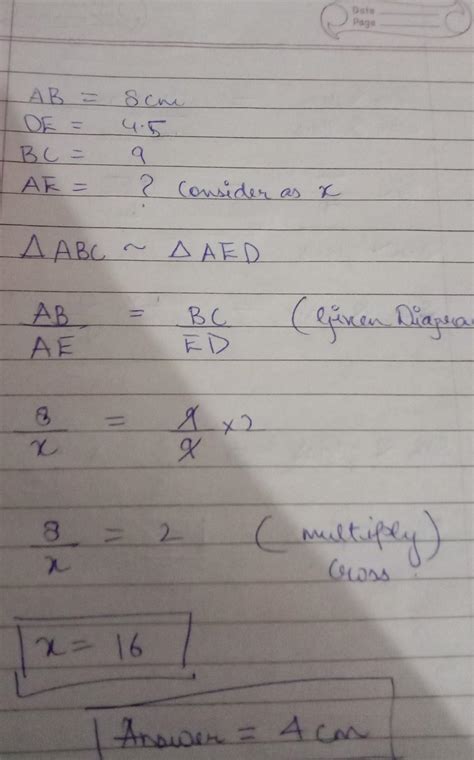 if triangle ABC similar to triangle ADE and AB=8cm, DE=4.5cm and BC=9cm ...