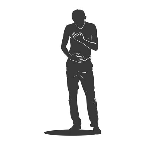 Silhouette man holding stomach in pain black color only | Premium AI ...