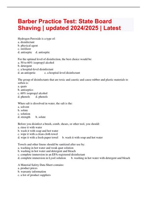 Barber Practice Test: State Board Shaving | updated 2024/2025 | Latest ...