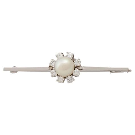 Brooch with 3 Pearls and 4 Diamonds Totaling Approx. 0.5 Ct, For Sale ...